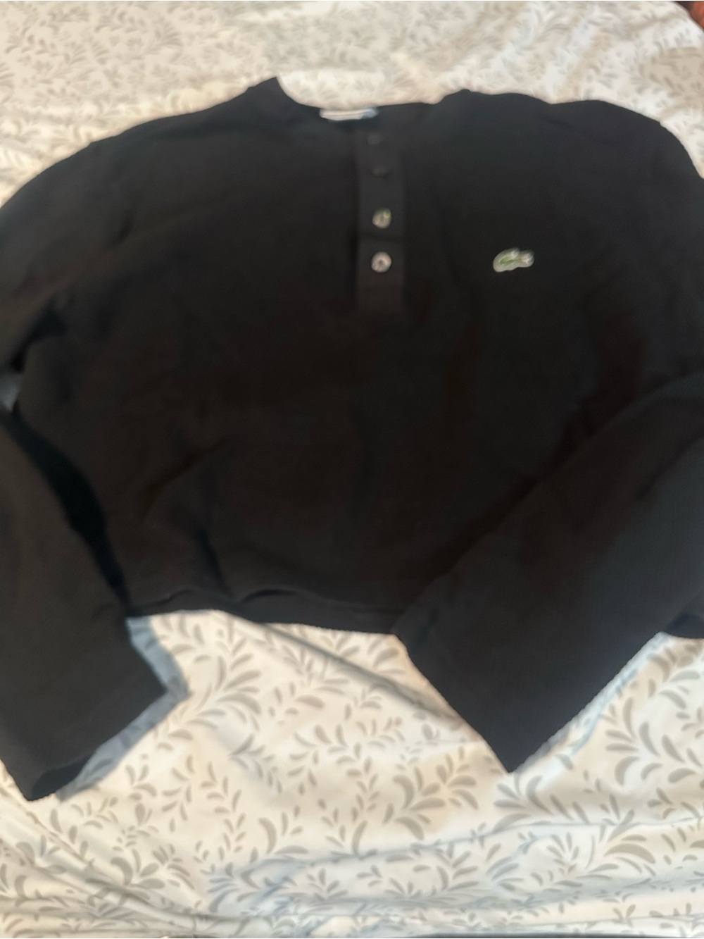Lacoste Black Crewneck Henley Long Sleeve with Crocodile Logo